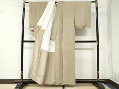 平和屋着物●上質な色無地　氷割地紋　榛色　正絹　逸品　未使用　CABK7547yc