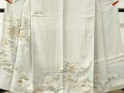 平和屋着物●訪問着　駒刺繍　遠山松竹梅風景文　暈し染め　金彩　正絹　逸品　CABK7549yc