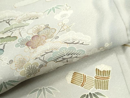 平和屋着物●訪問着　駒刺繍　遠山松竹梅風景文　暈し染め　金彩　正絹　逸品　CABK7549yc