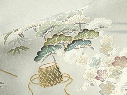 平和屋着物●訪問着　駒刺繍　遠山松竹梅風景文　暈し染め　金彩　正絹　逸品　CABK7549yc