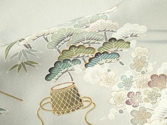平和屋着物●訪問着　駒刺繍　遠山松竹梅風景文　暈し染め　金彩　正絹　逸品　CABK7549yc