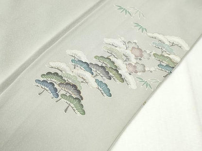 平和屋着物●訪問着　駒刺繍　遠山松竹梅風景文　暈し染め　金彩　正絹　逸品　CABK7549yc