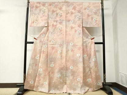 平和屋着物●上質な小紋　地紋起こし　草花文　暈し染め　三越扱い　正絹　逸品　CABK7554yc