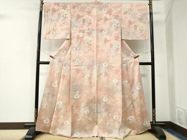 平和屋着物●上質な小紋　地紋起こし　草花文　暈し染め　三越扱い　正絹　逸品　CABK7554yc