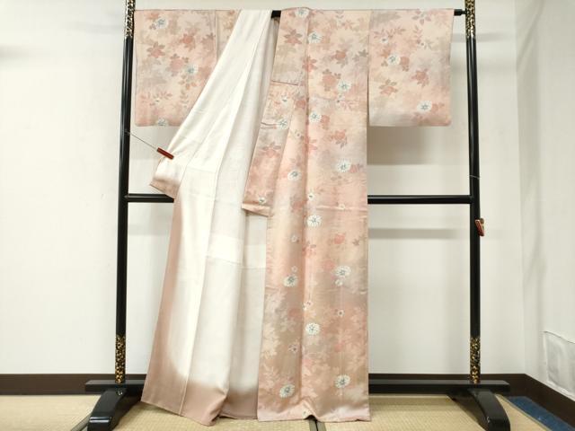 平和屋着物●上質な小紋　地紋起こし　草花文　暈し染め　三越扱い　正絹　逸品　CABK7554yc