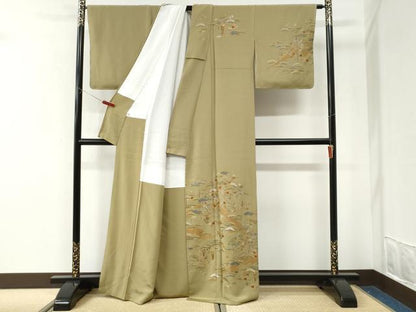 平和屋着物●訪問着　総刺繍　御所車松竹梅花文　金糸　正絹　逸品　未使用　CABK7562yc