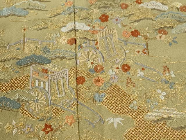 平和屋着物●訪問着　総刺繍　御所車松竹梅花文　金糸　正絹　逸品　未使用　CABK7562yc