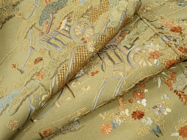 平和屋着物●訪問着　総刺繍　御所車松竹梅花文　金糸　正絹　逸品　未使用　CABK7562yc