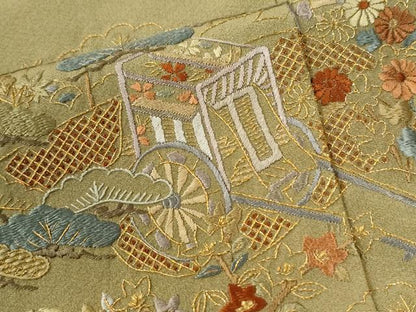 平和屋着物●訪問着　総刺繍　御所車松竹梅花文　金糸　正絹　逸品　未使用　CABK7562yc