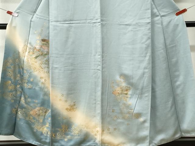 平和屋着物●訪問着　扇面流水草花文　暈し染め　金彩　正絹　逸品　CABK7579yc
