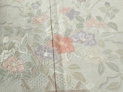 平和屋着物●中国三大刺繍　スワトウ刺繍　総刺繍　訪問着　雲取り吉祥網目草花文　暈し染め　正絹　逸品　CABK7581yc
