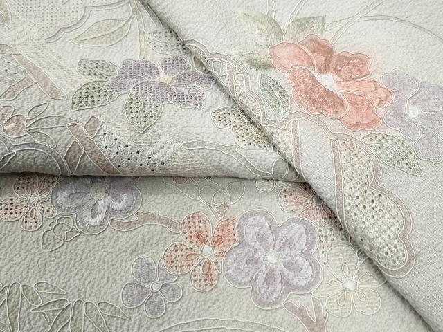 平和屋着物●中国三大刺繍　スワトウ刺繍　総刺繍　訪問着　雲取り吉祥網目草花文　暈し染め　正絹　逸品　CABK7581yc
