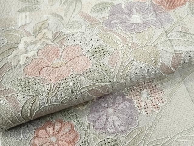 平和屋着物●中国三大刺繍　スワトウ刺繍　総刺繍　訪問着　雲取り吉祥網目草花文　暈し染め　正絹　逸品　CABK7581yc
