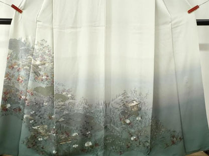 平和屋着物●豪華色留袖　総刺繍　翠山刺繍　雲取り風景文　暈し染め　金糸　正絹　逸品　CABK7582yc