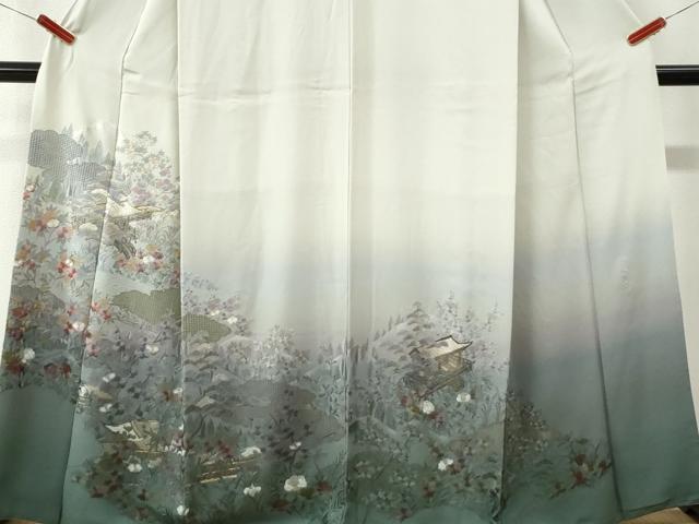 平和屋着物●豪華色留袖　総刺繍　翠山刺繍　雲取り風景文　暈し染め　金糸　正絹　逸品　CABK7582yc
