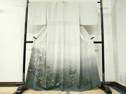 平和屋着物●豪華色留袖　総刺繍　翠山刺繍　雲取り風景文　暈し染め　金糸　正絹　逸品　CABK7582yc