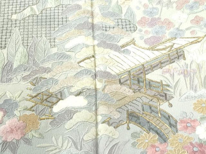 平和屋着物●豪華色留袖　総刺繍　翠山刺繍　雲取り風景文　暈し染め　金糸　正絹　逸品　CABK7582yc