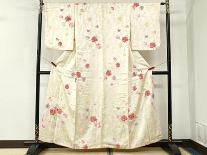 平和屋着物●上質な小紋　地紋起こし　薔薇　銀糸　正絹　逸品　CABK7583yc