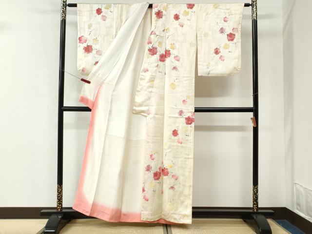 平和屋着物●上質な小紋　地紋起こし　薔薇　銀糸　正絹　逸品　CABK7583yc