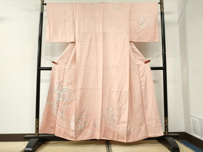 平和屋着物●訪問着　総絞り　流水枝花文　金糸　正絹　逸品　CABK7586yc