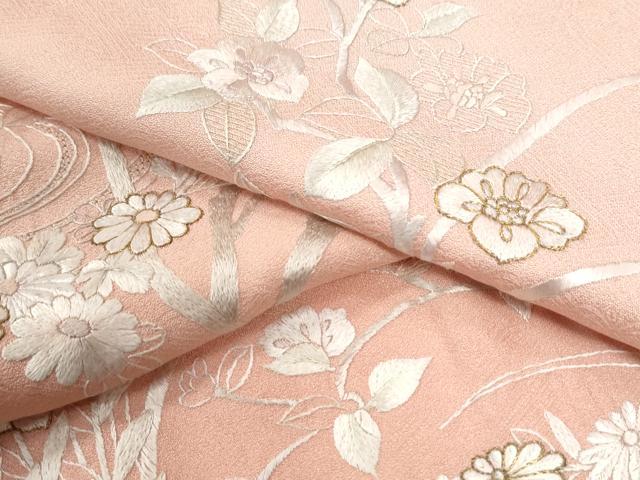 平和屋着物●訪問着　総絞り　流水枝花文　金糸　正絹　逸品　CABK7586yc