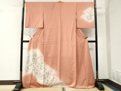 平和屋着物●訪問着　刺繍　草花文　暈し染め　ロング丈　正絹　逸品　CABK7587yc