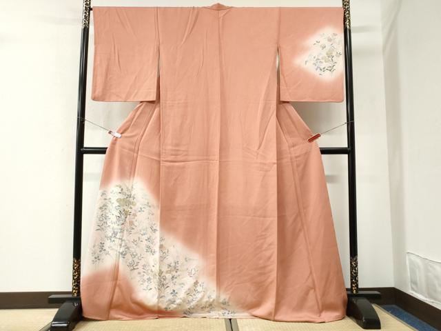 平和屋着物●訪問着　刺繍　草花文　暈し染め　ロング丈　正絹　逸品　CABK7587yc