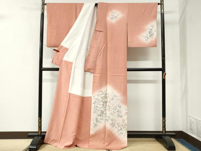 平和屋着物●訪問着　刺繍　草花文　暈し染め　ロング丈　正絹　逸品　CABK7587yc