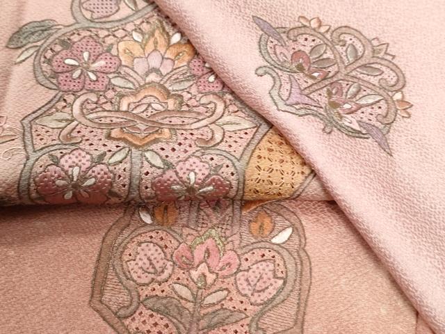 平和屋着物●中国三大刺繍　スワトウ刺繍　総刺繍　訪問着　吉祥花唐草文　暈し染め　正絹　逸品　CABK7590yc