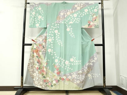 平和屋着物●訪問着　作家物　駒刺繍　菊花文　金彩　正絹　逸品　CABK7596yc