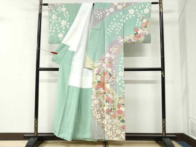 平和屋着物●訪問着　作家物　駒刺繍　菊花文　金彩　正絹　逸品　CABK7596yc