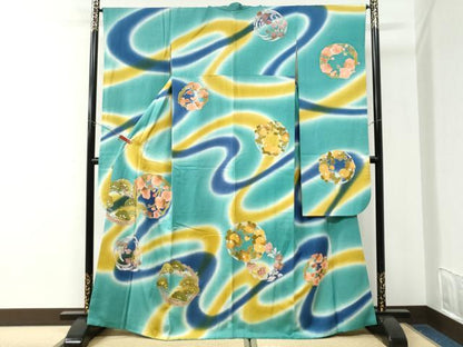 平和屋着物●豪華振袖　駒刺繍　花松丸文　暈し染め　金彩　正絹　逸品　CABK7599yc