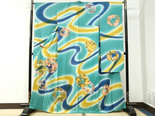 平和屋着物●豪華振袖　駒刺繍　花松丸文　暈し染め　金彩　正絹　逸品　CABK7599yc