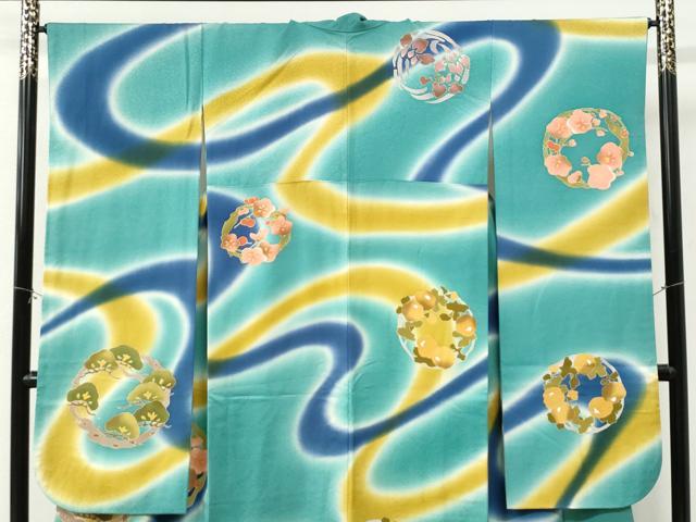 平和屋着物●豪華振袖　駒刺繍　花松丸文　暈し染め　金彩　正絹　逸品　CABK7599yc