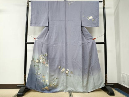 平和屋着物●訪問着　螺鈿　飛鳥籬枝花文　暈し染め　銀通し地　正絹　逸品　未使用　CABK7608yc