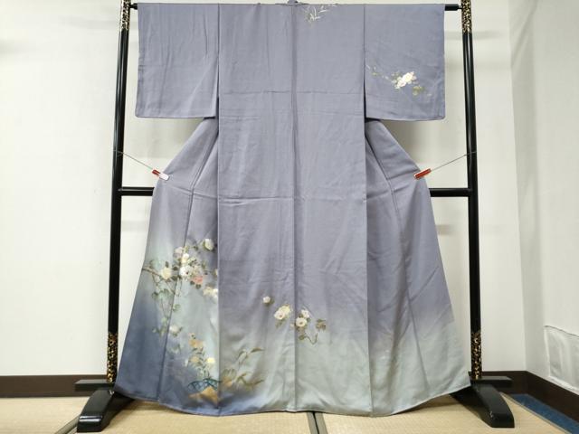平和屋着物●訪問着　螺鈿　飛鳥籬枝花文　暈し染め　銀通し地　正絹　逸品　未使用　CABK7608yc