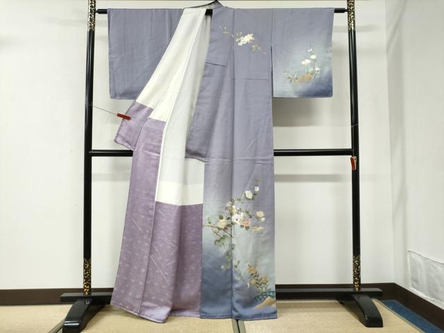 平和屋着物●訪問着　螺鈿　飛鳥籬枝花文　暈し染め　銀通し地　正絹　逸品　未使用　CABK7608yc