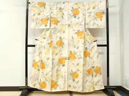 平和屋着物●上質な小紋　地紋起こし　枝花文　正絹　逸品　CABK7609yc