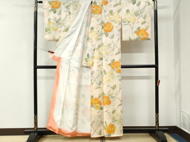 平和屋着物●上質な小紋　地紋起こし　枝花文　正絹　逸品　CABK7609yc