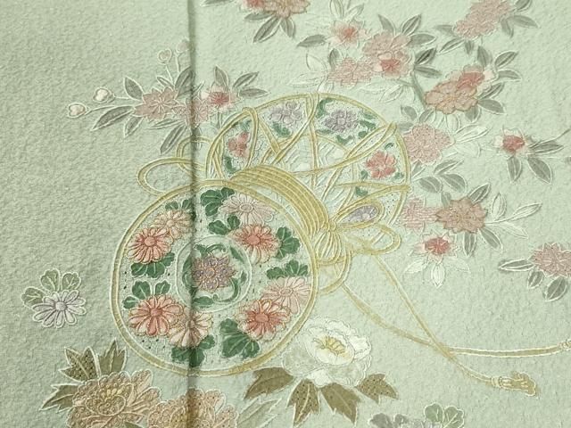 平和屋着物●訪問着　総刺繍　鼓枝花文　正絹　逸品　CABK7619yc