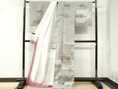 平和屋着物●訪問着　短冊重ね更紗花文　暈し染め　ロング丈　正絹　逸品　未使用　CABK7622yc