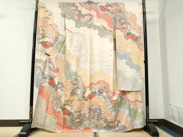 平和屋着物●豪華振袖　道長牡丹鴛鴦草花文　金彩　正絹　逸品　CABK7629yc