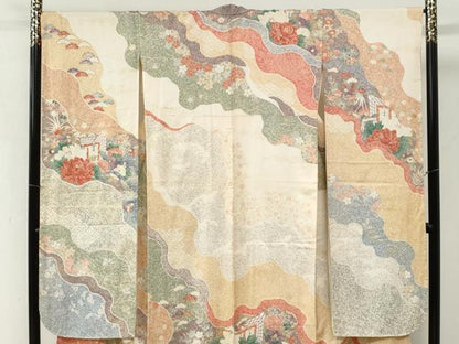 平和屋着物●豪華振袖　道長牡丹鴛鴦草花文　金彩　正絹　逸品　CABK7629yc