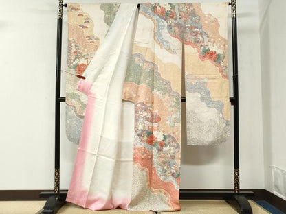 平和屋着物●豪華振袖　道長牡丹鴛鴦草花文　金彩　正絹　逸品　CABK7629yc