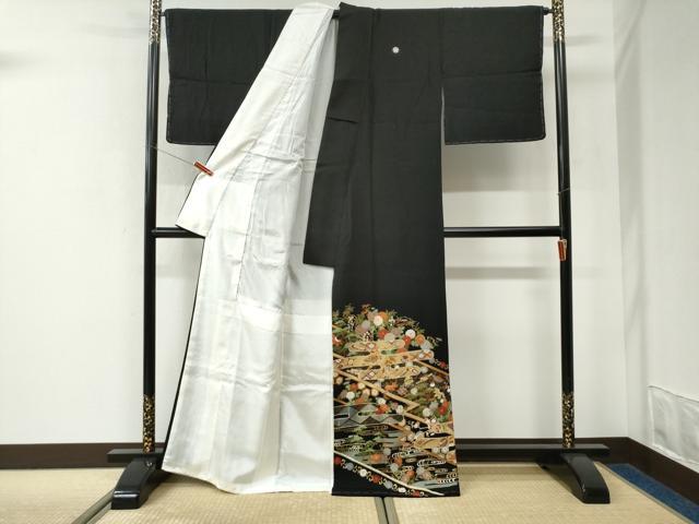 平和屋着物●豪華黒留袖　駒刺繍　霞吉祥花唐草文　金彩　大丸扱い　正絹　逸品　未使用　CABK7632yc