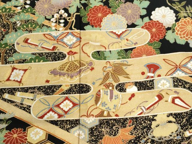 平和屋着物●豪華黒留袖　駒刺繍　霞吉祥花唐草文　金彩　大丸扱い　正絹　逸品　未使用　CABK7632yc