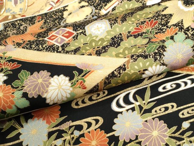 平和屋着物●豪華黒留袖　駒刺繍　霞吉祥花唐草文　金彩　大丸扱い　正絹　逸品　未使用　CABK7632yc