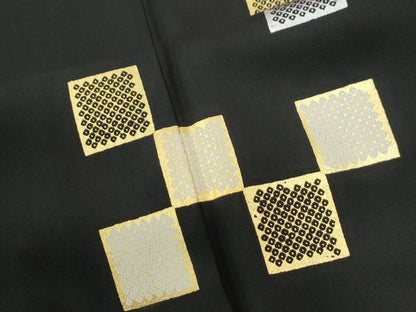 平和屋着物●訪問着　色紙鹿の子文　黒地　金銀彩　正絹　逸品　CABK7636yc