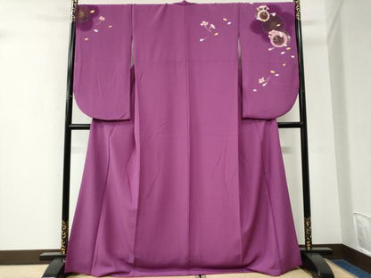 平和屋着物●小振袖　二尺袖　草花文　金彩　洗える着物　CABK7637yc