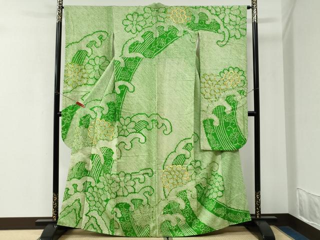 平和屋着物●豪華振袖　総絞り　駒刺繍　立波菊花唐草文　正絹　逸品　CABK7639yc